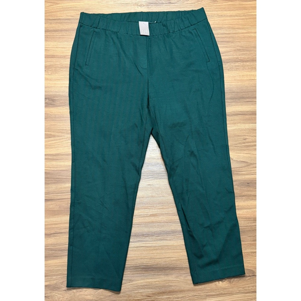 J. Jill Ponte Slim Leg Welt Pockets Pants Green Herringbone Pull On Sz 2X NEW